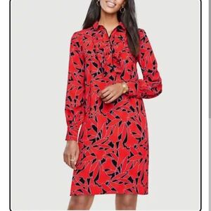 Ann Taylor red blue mini shirt dress ruffle front size small
